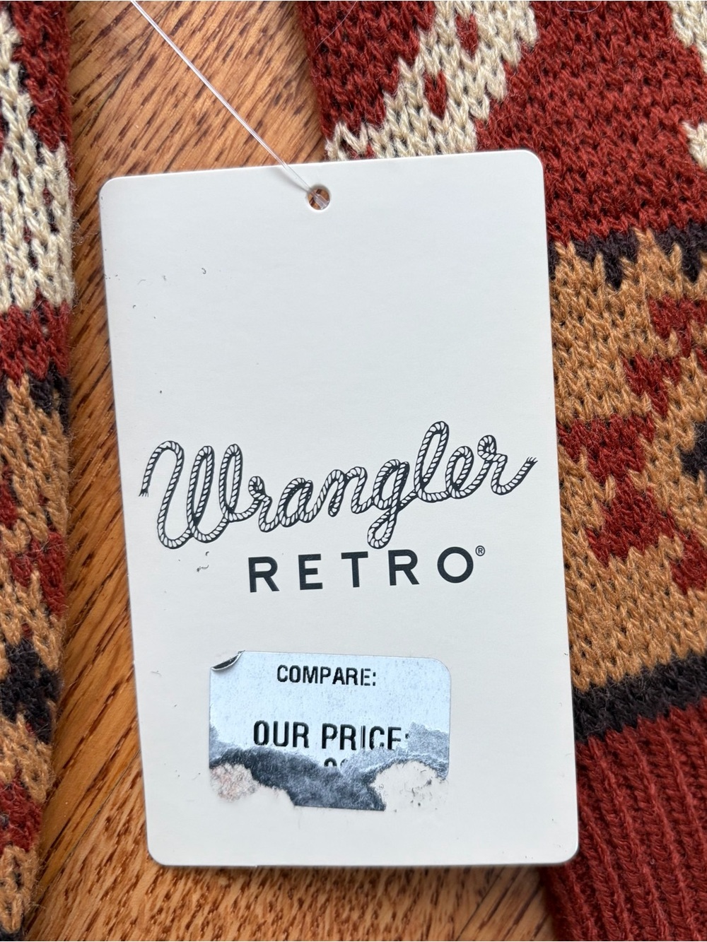 NWT Wrangler Retro Women's Horseshoe Southwestern Aztec Knit Sweater Medium Rust - Picture 7 of 13